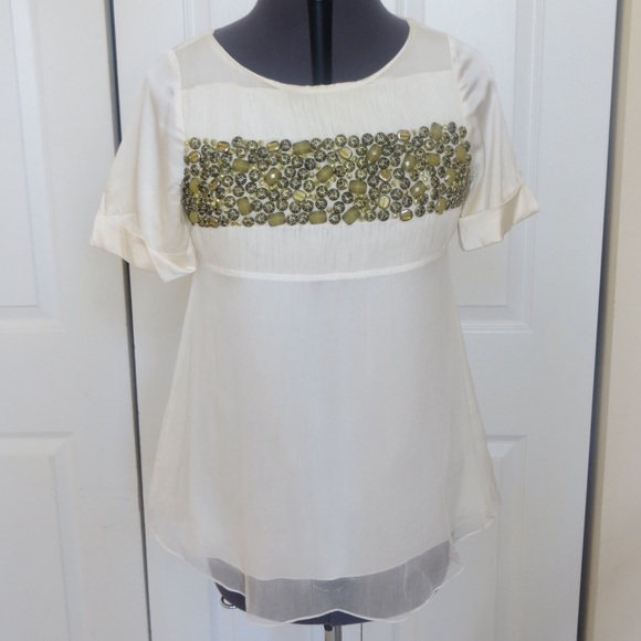 🔴CLEARANCE🔴 Cream Silk Beaded Top - Picture 1 of 3